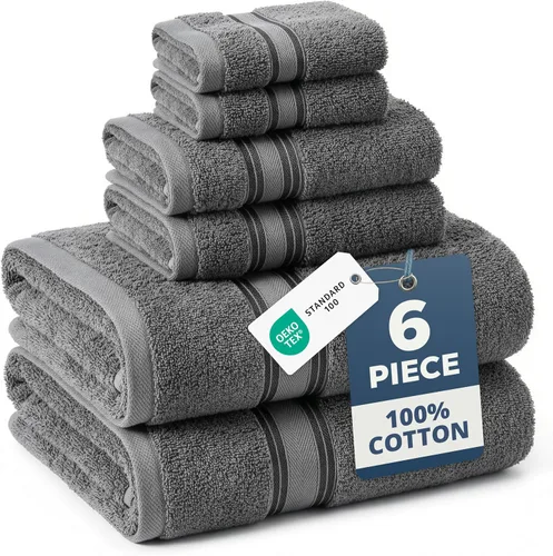 Vista 90 de LANE LINEN Juego de toallas de baño de lujo, 3 piezas, 100% algodón, secado rápido, extra aborbentes, juego de toallas súper suaves, 1 toalla de Gris