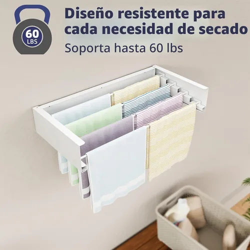 Vista 6 de ZMBESUP Estante de secado montado en la pared, 23.6 pulgadas plegable para organización de la lavandería, estante retráctil de lavandería que ahorra