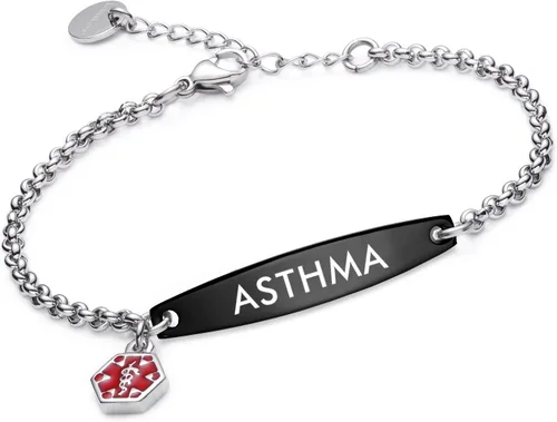 Vista 96 de LinnaLove - Pulsera de identificación de alerta médica con cadena Rolo simple pregrabada para mujer