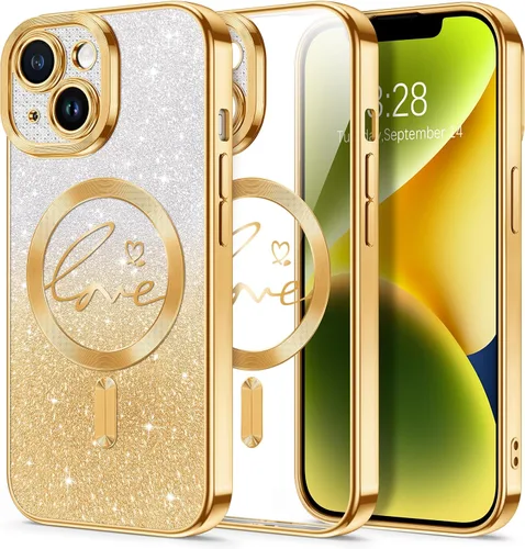 Vista 77 de Hython Funda para iPhone Air con purpurina, compatible con MagSafe Love Heart fundas magnéticas transparentes para teléfono para mujeres y niñas