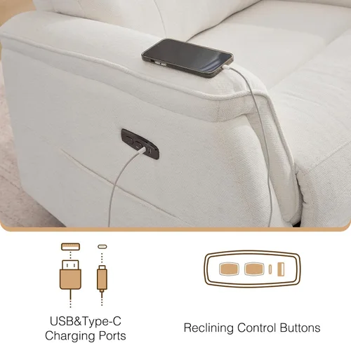 Vista 7 de Silla reclinable giratoria de gran tamaño de 26 pulgadas Blanco crema