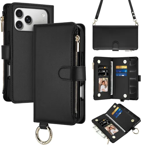 Vista 8 de Vofolen Funda tipo cartera para iPhone 16 con tarjetero y bloqueo RFID Negro