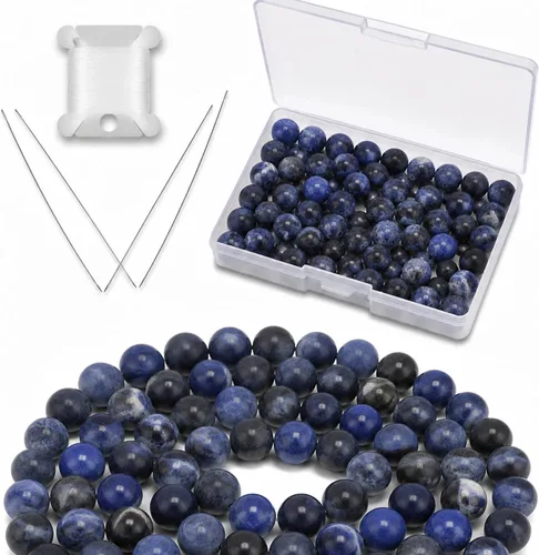 Vista 9 de Cherry Tree Collection 100 cuentas redondas de 6 mm de turquesa africana para hacer joyas Incluye caja de almacenamiento, cordón elástico