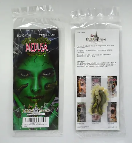 Vista 3 de Fxe Faux Studio Medusa - 2 aparatos protésicos de látex de Halloween - Cabeza de serpiente y cola de serpiente.