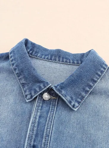 Vista 8 de Sidefeel Chaqueta vaquera larga elástica de gran tamaño para mujer