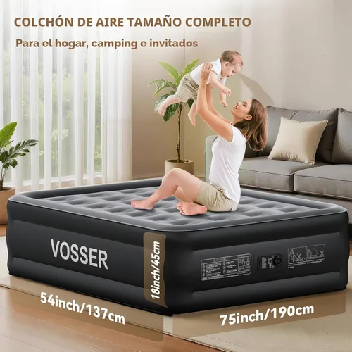 Vista 8 de VOSSER Colchón de Aire Full con Bomba Integrada, Colchón Inflable Elevado de 18'', Colchón Auto Inflable en 3 Minutos, Cama de Aire Portátil