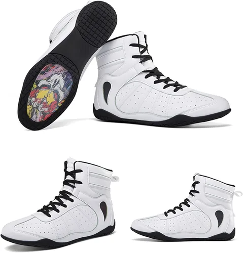 Vista 5 de Zivopah Zapatos de lucha libre para hombre, ligeros, transpirables, zapatos de entrenamiento de cuero para adultos