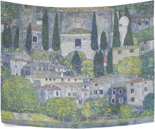Vista 4 de AHOMY Tapiz artístico de Gustav Klimt Church in Cassone, tapiz para colgar en la pared, paisajes naturales, tapices para sala de estar, dormitorio