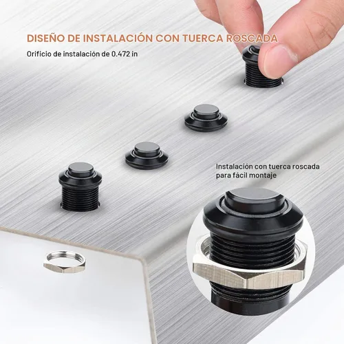Vista 5 de APIELE Interruptor de botón momentáneo de 0.472 in precableado 5.906 in de cabeza redonda alta (aluminio negro, azul)