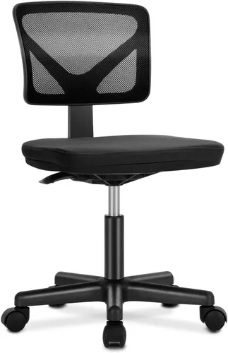 Vista 16 de DUMOS Sillas de oficina pequeñas con ruedas, ergonómicas ajustables para escritorio en casa, silla giratoria con ruedas, sin brazos, cómoda malla