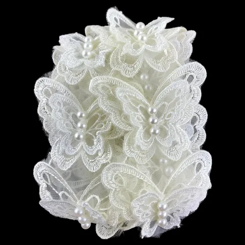 Vista 3 de MMvolesy 15 piezas beige mariposa perla organza encaje adorno tejido bordado hecho a mano cinta de boda suministros de costura artesanía 2 "x 2.5
