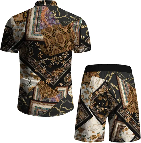 Vista 5 de RPOVIG Conjunto de 2 piezas con sombrero de pescador para hombre camisa a juego pantalones cortos hawaianos para festivales florales