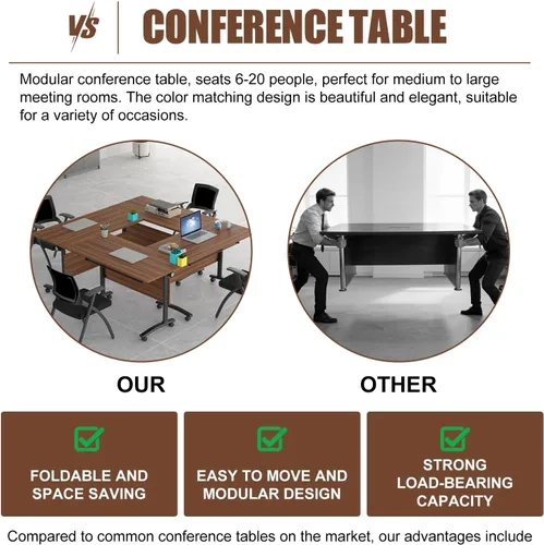 Vista 9 de Paquete de 8 mesas de conferencias plegables, mesa de entrenamiento modular Nogal