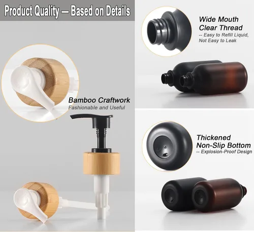 Vista 6 de Botellas de champú y acondicionador resistentes esmeriladas, dispensador de boticario, bomba de bambú, botellas de champú recargables para champú
