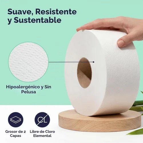 Vista 3 de Save Trees Rollos comerciales de papel higiénico jumbo – Bambú, 12 rollos por caja, 1000 pies sin perforar, 2 capas, blanco, papel higiénico a