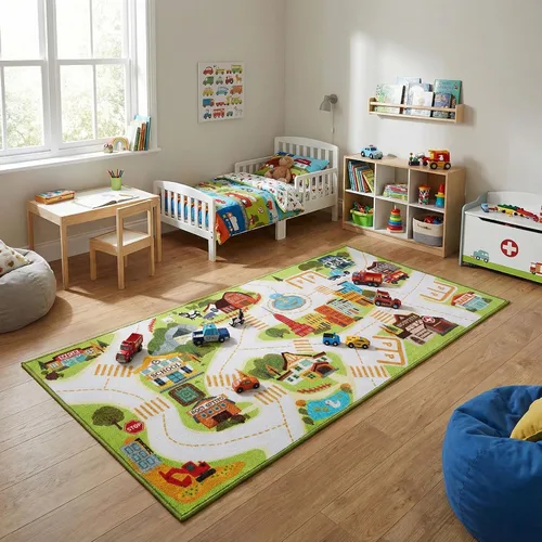 Vista 3 de Alfombra de juego para niños con bolsa de almacenamiento, grande de 55 x 26 pulgadas, alfombra de juego de actividades para jugar en el suelo
