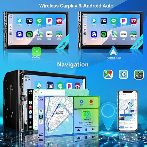 Vista 3 de Estéreo de auto doble DIN de 7 pulgadas con Apple CarPlay Android Auto, radio para automóvil Bluetooth 5.2, pantalla táctil IPS 1024 600, cámara
