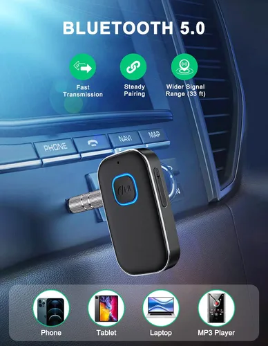Vista 3 de COMSOON Adaptador AUX Bluetooth para automóvil, receptor Bluetooth con reducción de ruido para música/llamadas manos libres, receptor de audio