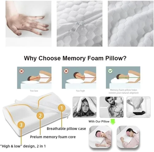 Vista 6 de Almohadas ergonómicas para dormir de lado para adultos, almohada cervical de espuma viscoelástica para dormir, almohada ortopédica de contorno