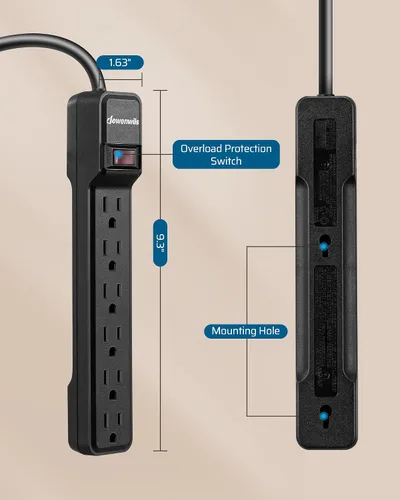 Vista 7 de DEWENWILS Multicontacto de 6 tomas con protector contra sobretensiones, cable de extensión de 15 pies, enchufe plano de bajo perfil, cortacircuito