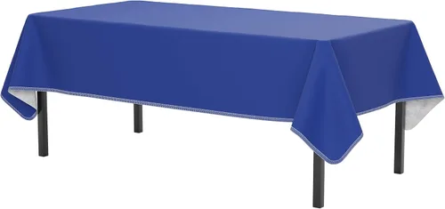 Vista 8 de Exquisite Manteles de vinilo azul de 54 x 70 pulgadas - Paquete de 3 manteles rectangulares con reverso de franela, plástico, reutilizable e
