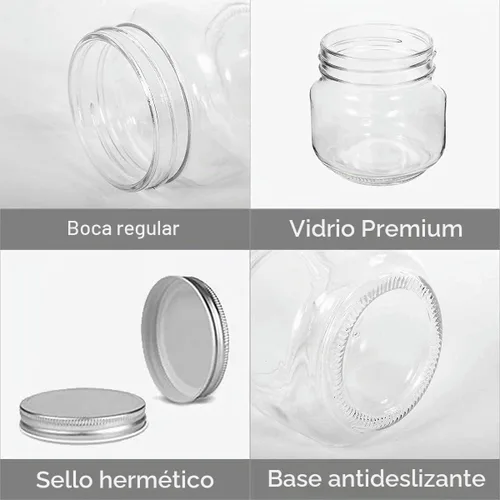 Vista 3 de Yomarket Mason Jars - Tarros de vidrio transparente de boca regular de 8 onzas con tapas de metal plateado para sellar, recipientes de avena durante