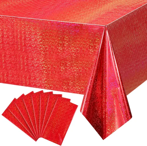 Vista 14 de Paquete de 4 manteles de plástico iridiscente brillantes desechables láser rectangulares, cubiertas de mesa, mantel de papel holográfico