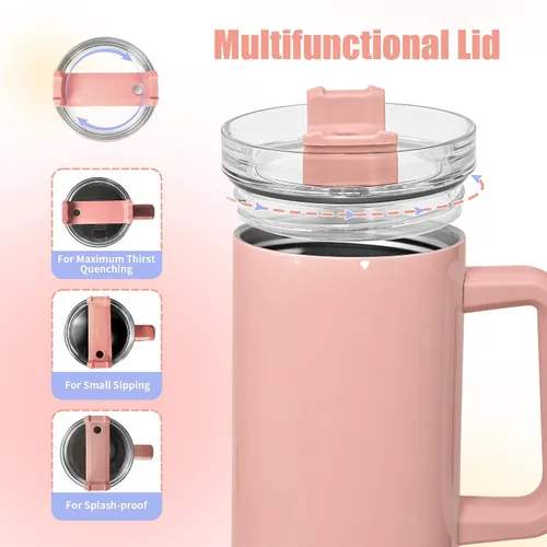 Vista 5 de AGH Vaso de sublimación de 40 onzas con asa y pajita, paquete de 4 vasos aislados de acero inoxidable, botellas de agua, vasos de viaje, color morado