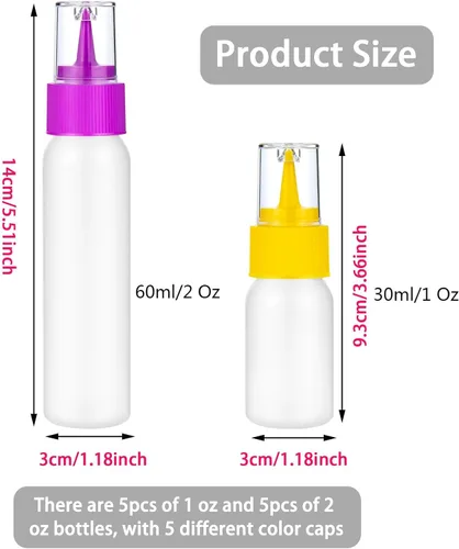 Vista 2 de suoundey 10 botellas exprimibles para escritura de 30ml/60ml (1.0 fl oz/2.0 fl oz), botellas de plástico para glaseado, botella pequeña fácil