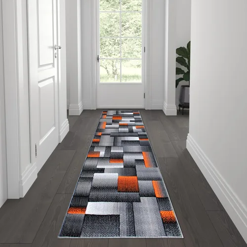 Vista 23 de Flash Furniture Elio Collection - Alfombra de área con patrón de bloques de color, alfombra de olefina azul de pelo alto, alfombra de área de 2 x 3