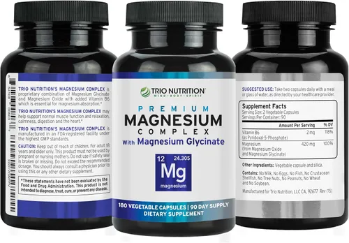 Vista 7 de Trio Nutrition Complejo de magnesio para 90 días de suministro de 420 mg Calma, relajación, alivio del estrés y recuperación muscular Suplemento