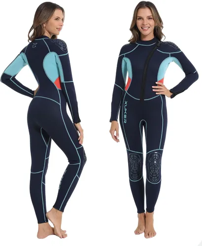 Vista 9 de XUKER Traje de neopreno para hombre y mujer, 0.118 pulgadas, con cremallera frontal, cuerpo completo, manga larga, traje de buceo en agua fría