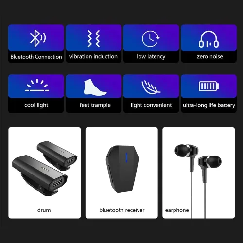 Vista 7 de Conjunto de batería somatosensorial para música, batería electrónica para adultos, percusión de rock, portátil, adecuado para principiantes