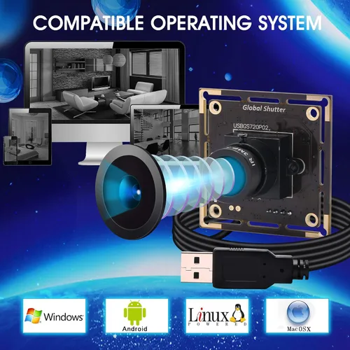 Vista 4 de Obturador global módulo de cámara USB gran angular 720P 60FPS USB Cámara web para computadora Mini UVC USB2.0 Cámara de PC USB de alta velocidad