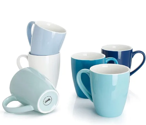 Vista 12 de Sweese Tazas de café de porcelana – 16 onzas (arriba al borde) para café, latte, té, cacao, juego de 4, negro