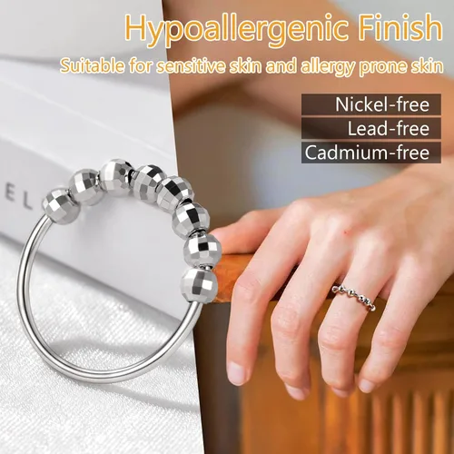 Vista 6 de PROSILVER 925 Sterling Silver Fidget Rings For Women Dainty Beads Spinner Ring For Anxiety Relief Size 4-12 Come Gift Box