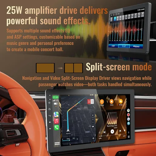 Vista 4 de Haudio Estéreo de coche Android 13 de 10.1 pulgadas con pantalla táctil giratoria, CarPlay inalámbrico y Android Auto, 2G+32G, Single Din, para Ford