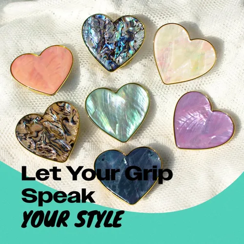 Vista 3 de OnTheGrip - Soporte plegable para teléfono móvil con diseño de concha de mar natural en forma de corazón para teléfono inteligente, tableta