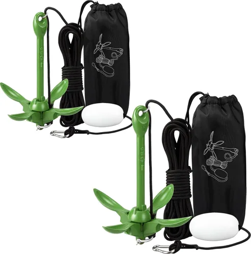 Vista 33 de Lounsweer Paquete de 2 anclajes de kayak marino de 1.5/3.5 libras, kit de anclaje plegable para barco, kayak, pesca, accesorios para botes pequeños