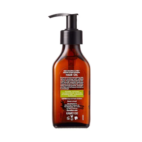 Vista 3 de Kiss Suero reparador de aceite capilar de Argán y Macademia, 3.4 fl oz (3.38 US fl.oz.)