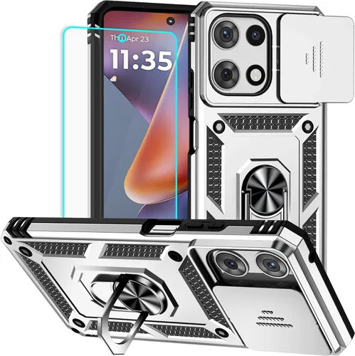 Vista 7 de Funda para Moto G 5G 2022 con protector de pantalla: resistente, soporte giratorio de grado militar 360, funda protectora a prueba de golpes