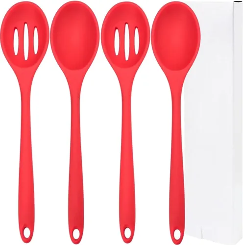 Vista 6 de Cuchara de cocina de silicona, juego de cucharas de cocina antiadherentes para cocinar, cuchara de servir ranurada y sólida, resistente al calor