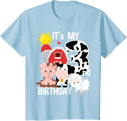 Vista 10 de Camiseta con diseño de animales de granja con texto en inglés "It's My 3rd Birthday" Negro