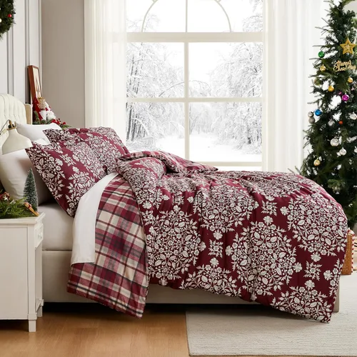 Vista 9 de Southshore Fine Living, Inc. Juego de edredón de Navidad de tamaño individual con funda de almohada, juego de ropa de cama reversible de Navidad a
