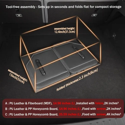 Vista 2 de Organizador de maletero, organizadores y almacenamiento de automóviles, caja de almacenamiento de cuero negro con tapa, tablero de fibra, plegable