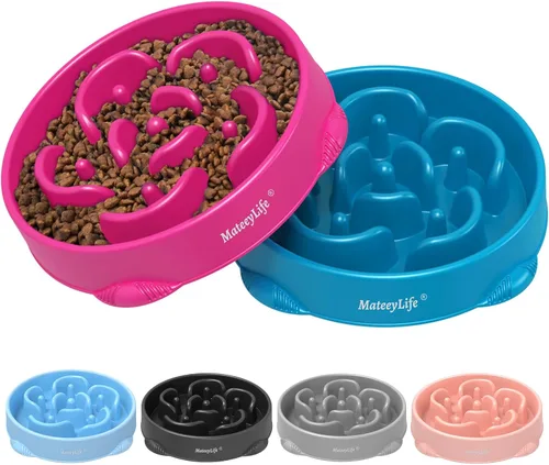 Vista 22 de MateeyLife Paquete de 2 cuencos para perros de alimentación lenta, 1 taza A-Azul claro y azul oscuro
