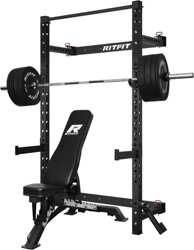 Vista 9 de RitFit 2.36'' x 2.36'' Folding Squat Rack for Home Gym, Wall Mounted Squat Rack with Attachments - Space Saving Squat Power Rack Negro