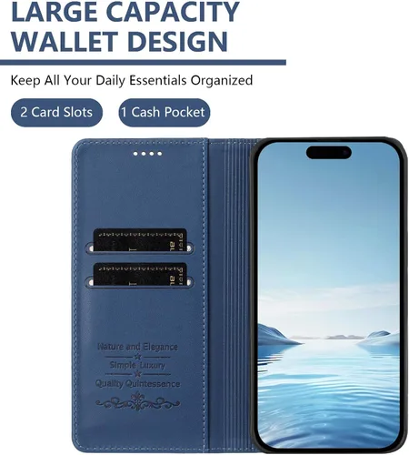 Vista 7 de Butterfly Embossed Leather Wallet Flip Case for Motorola Moto E22i 4G, Magnetic Closure, RFID Blocking Cover, Card Holder Blue.