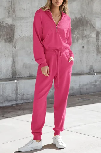 Vista 147 de PRETTYGARDEN Conjunto de suéter de 2 piezas para mujer, sudadera con cremallera, pantalones deportivos, ropa casual
