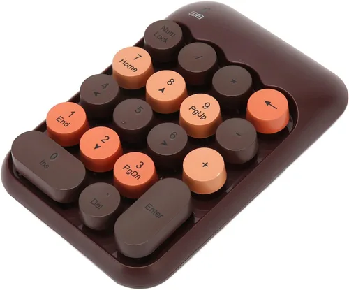 Vista 2 de POCREATION Teclado numérico inalámbrico de 18 teclas de color retro con teclas de acceso directo para calculadora de computadora, receptor USB